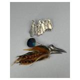 Sterling Bird Feather Pin and Mexico 925 Penguin