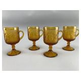 Amber Glass Goblets with Floral Relief