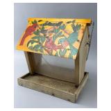 Wooden Bird Feeder with Painted Bird Motif