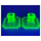 Art Deco Uranium Glass Candleholders