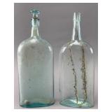Two Aqua Glass Bottles, One With Stopper