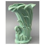Green Ceramic Vase with Swan Motif