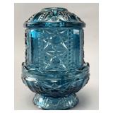 L.E. Smith Blue Pressed Glass Fairy Lamp