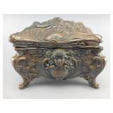Ornate Metal Jewelry Box with Hinged Lid