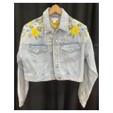 Forever 21 Cropped Denim Jacket With Floral Embroi