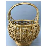 Openwork Woven Rattan Basket with Handle