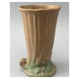 Brown and Green Ceramic Vase with Scalloped Rim