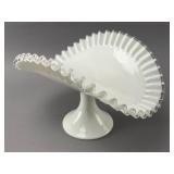 White Glass Compote with Ruffled Edge