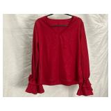 Red Long-Sleeve Blouse with Ruffle Cuffs