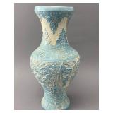 Incised Blue and White Glazed Ceramic Vase