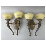 Ornate Metal Sconces with Glass Shades