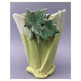 McCoy Green Ceramic Vase with Leaf Motif