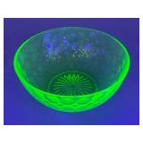 Green Uranium Glass Bowl with Patterned Base