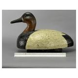 2 Wood Canvasback Duck Decoys, Painted, 17" & 16"
