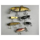 6 Vintage 1930s-60s Fishing Lures, Arbogast & Sout