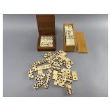Vintage Dominoes in Wood Boxes, 2 Sets