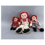 Vintage Raggedy Ann & Andy Dolls, Set of Three