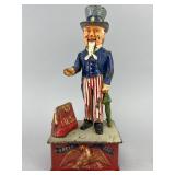J & E Stevens Uncle Sam Cast Iron Mechanical Bank