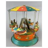 Vintage Tin Wind-Up Carousel Toy, 6.5" Tall