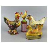 Vintage Tin Litho Chicken Toys, Group of Four