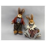 Pair of 14" & 10" Fabric-Dressed Bunny Figures