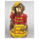 J. Chein Monkey Tin Bank, 5" Mechanical