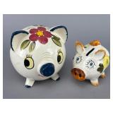 Vintage Ceramic Piggy Banks, Floral Designs