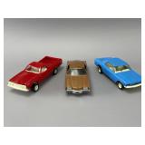 Vintage Scale Model Cars Trio: Red, Gold, Blue