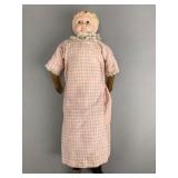 Cloth Body Composite Head Doll in Pink Gingham