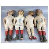 Set of 4 Art Fabric Mills Printed Cloth Dolls