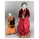 Two Antique China Dolls, 18in & 14in