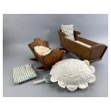 Two Handmade Wooden Doll Cradles w/Cushions