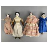 Lot of Four China Head Dolls, Cloth Bodies