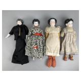Set of Four China Head Dolls, Porcelain Heads