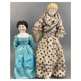 Pair China Head Dolls, Blonde & Black Hair