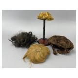 Lot of Synthetic Fiber Wigs with Stand, Sizes 8 &