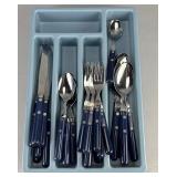 Stainless Steel Cutlery Set, Blue Handles