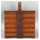 Wooden Box with Rattan Sides and Carved Handle