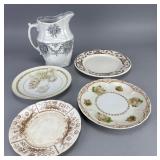 J. & C. Meakin Ceramic Pitcher & Plates