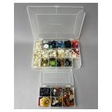 Assorted Buttons in Plastic Storage Boxes