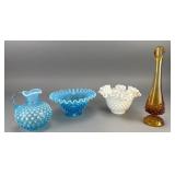 Fenton Blue Glass Pitcher with Hobnail Pattern