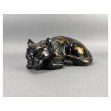 Black Ceramic Sleeping Cat Figurine