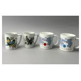 Set of Four Decorative Ceramic Mugs