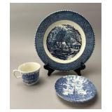 Currier & Ives Staffordshire Blue &White Pottery