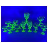Green Uranium Glass Stemware Set