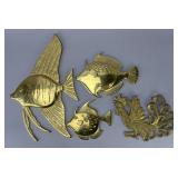 Decorative Brass Tone Fish & Rooster Wall Art Set