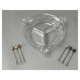 Glass Divided Dish with Cocktail Picks