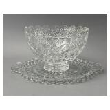 Cut Glass Pedestal Bowl with Plate