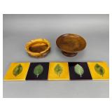 Pottery Barn Ceramic Coasters & Myrtlewood Bowl