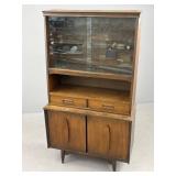 Mid-Century Modern Wooden Hutch with Glass Doors